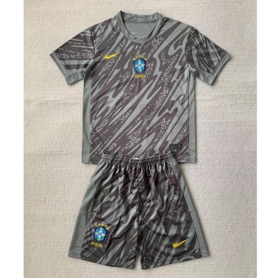 Camiseta De Portero Brasil Gris Claro 2024 Niño Kit